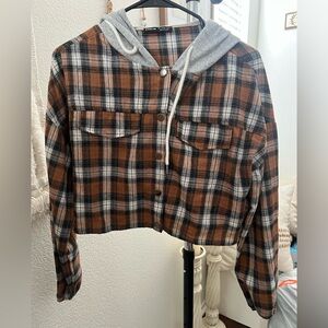 Button up, cropped long sleeve hoodie